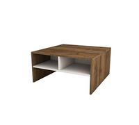 - Table basse carrée avec niches de rangement - L.80cm - Blanc et Marron - Otello