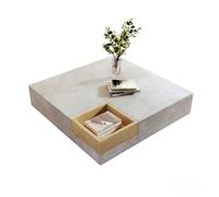 Table basse carrée - BELLEMAVE - Table d'appoint avec boîte de rangement amovible - 72x72x30cm - Gris béton et bois