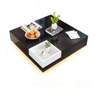 Table basse carrée - BELLEMAVE - Table d'appoint avec LED et boîte de rangement amovible - 72x72x30cm - Noir et blanc