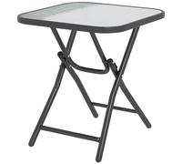 Table Basse Carrée Bistro De Jardin Dim. 45 X 45 X 50 Cm Pliable Métal Époxy Noir Plateau Verre Trempé