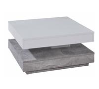 Table basse carrée blanc et gris béton pivotante Synchra 70 cm