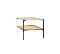 sweeek Table basse carrée coloris naturel vintage double plateaux effet bois et cannage piètement et structure en métal noir Bois