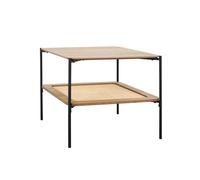 sweeek Table basse carrée coloris naturel vintage double plateaux effet bois et cannage piètement et structure en métal noir Bois