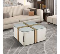 Table basse carrée de 90x90x45cm avec 4 poufs en tissu