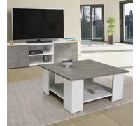 Table Basse Carrée Eli Blanche Plateau Effet Béton Blanc