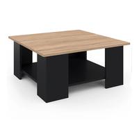 IDMarket Table basse ELI carrée noire – Plateau façon hêtre