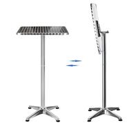 Table Basse carrée en Aluminium pour extérieur 60 x 60 cm, Deux hauteurs : 70/110cm, Plateau en Acier Inoxydable, pour Bar, bistrot, Maison, Jardin, Restaurant (Couleur INOX)