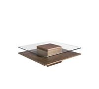 Table basse carrée en verre et noyer 2017C, 100 x 100 x 35 cm. -