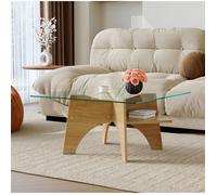 Table basse carrée en verre sécurit et MDF finition bois clair