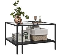 HOMCOM Table Basse Table de Salon carrée 2 Niveaux avec Plateau en Verre trempé, 1 étagère inférieure, Design Minimaliste, dim. 73l x 73P x 46,5H cm, Noir