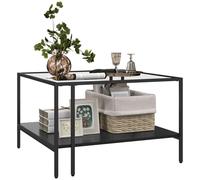 HOMCOM Table Basse Table de Salon carrée 2 Niveaux avec Plateau en Verre trempé, 1 étagère inférieure, Design Minimaliste, dim. 73l x 73P x 46,5H cm, Noir