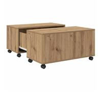 vidaXL Table basse carrée artisanale en chêne 75 x 75 x 38 cm Bois composite 1 tiroir 4 roues