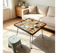 Table basse carrée pliable à décoration peinte, table décorative pliable | Table basse fonctionnelle et décorative, utilisable immédiatement, pliable pour rangement, structure solide(Black)