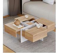 Table basse carrée TALIA 70 cm avec tiroirs bois et blanc