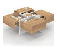 IDMarket - Table Basse carrée Talia 70 cm avec tiroirs Bois et Blanc