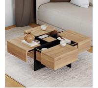 IDMarket – Table basse carrée Talia 70 cm avec tiroirs bois et noir