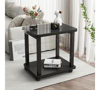 Table Basse Carrée Vintage À Roulettes, Plateau En Verre Trempé Moderne Coins Arrondis Table D'Appoint Mobile Avec Cadre En Acier Pour Salon Cuisine Ou Chambre(60*40*50cm/23.6*15.7*19.6in)