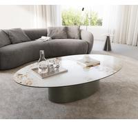 Table-basse Casilda 150x90 cm céramique Minas Melange blanc-beige pied central Finition à effet titane