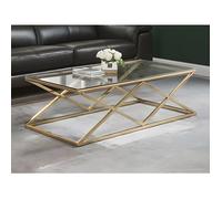 Table basse CHARLOTTE de Pascal MORABITO - Verre trempé et acier - Doré