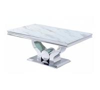 Table Basse Chrome plateau effet Marbré Blanc 120x70 cm TROFY