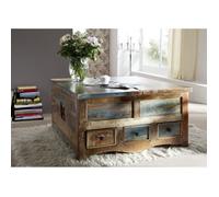 Table basse coffre 100x100cm - Bois massif recyclé multicolore laqué - Inspiration Ethnique - NATURE OF SPIRIT #62