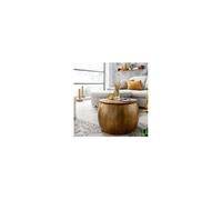 Table basse coffre ronde 60x60x40 cm en manguier et fer doré