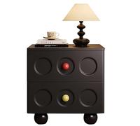 Table Basse Comprend Deux tiroirs de Rangement avec des Pieds en Forme de Boule Table de Chevet, Table d'appoint, Table de Chevet en Bois Massif, adaptée aux Chambres(Black,30CM(11.81IN))