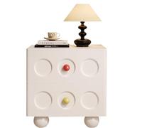 Table Basse Comprend Deux tiroirs de Rangement avec des Pieds en Forme de Boule Table de Chevet, Table d'appoint, Table de Chevet en Bois Massif, adaptée aux Chambres(White,40CM(15.75IN))