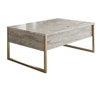 Table basse - LUXE - Travertine Gold - Rectangulaire - Panneaux mélaminés et métal - Travertin et doré - Style luxueux - 90x60x40 cm