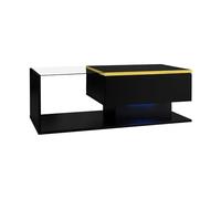 Table Basse contemporaine avec Structure en Panneaux de Particules, éclairage LED Multicolore, tiroir Discret intégré, Plateau supérieur en Verre, Lignes épurées pour intérieur élégant (Noir)