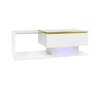 Table Basse contemporaine avec Structure en Panneaux de Particules, éclairage LED Multicolore, tiroir Discret intégré, Plateau supérieur en Verre, Lignes épurées pour intérieur élégant (Blanc)