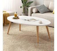 Table basse contemporaine en bois avec étagère ovale pour salon, appartement, canapé, finition naturelle, style simple et moderne, parfait pour balcon et l'heure du thé