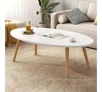 Table basse contemporaine en bois, design ovale simple, finition naturelle, idéale pour le salon ou le balcon, comprend une étagère de hauteur standard, parfaite pour le canapé ou l'heure du thé.