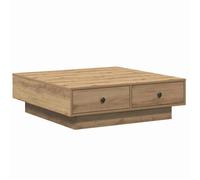 vidaXL Table basse Chêne artisanal - Placage chêne, MDF, 90 x 90 x 28 cm, 2 tiroirs