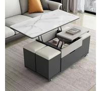 Table basse convertible à plateau relevable avec 4 places, design multifonction 3 en 1, armoires de rangement double face pour le salon