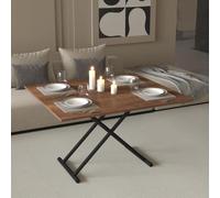 Table Basse Convertible en Table à Manger à Hauteur Réglable 7 Hauteurs Design Unique Noyer Foncé, Dark Walnut