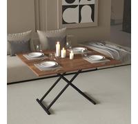 Table basse convertible en table de salle à manger réglable en noyer foncé pour une utilisation polyvalente dans le salon et la salle à manger