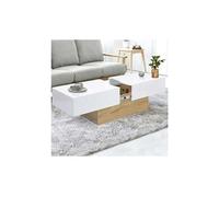Table basse coulissante marta bois imitation hêtre et blanc