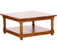 Table Basse Country en Bois Massif de Tilleul Noyer Carrée 90x90x45