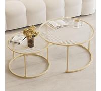 Table Basse Créative Pour Salon - Ensemble De 2 Tables Basses Gigognes Rondes, Tables Basses En Verre Avec Pieds En Métal, Design Modulable, Pour Salon, Appartement(Gold/Clear,80+60cm/31.5+23.6")