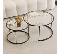 Table Basse Créative Pour Salon - Ensemble De 2 Tables Basses Gigognes Rondes, Tables Basses En Verre Avec Pieds En Métal, Design Modulable, Pour Salon, Appartement(Black/Clear,80+60cm/31.5+23.6")