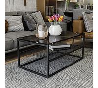 Table basse Cunha L95xP55cm Métal Noir et Bois Effet marbre Noir