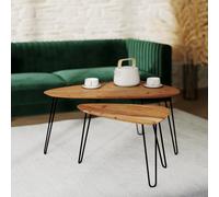 Table basse d'acacia ovale gigogne en bois (lot de 2) - kiwi