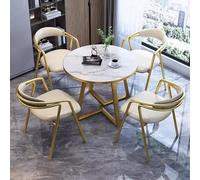 Table Basse d'affaires 5 Pièces, Chaise de Table de Maison Moderne, Combinaison de Négociation Ronde, Siège de Canapé de Café de Loisirs de Réception Simple(Off-White)