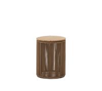 Table basse Dandara en acier, corde beige et bois d'acacia massif Ø40 cm FSC 100%