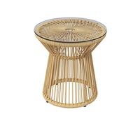 Table basse d'appoint de jardin style cosy Ø 40 cm plateau verre résine filaire beige