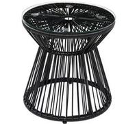 Outsunny Table de Jardin Ronde Résine Tressée Imitation Rotin Ø40cm Noir | Table d'Appoint en Métal, Plateau en Verre Trempé, pour Terrasse