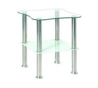 Table Basse d'Appoint Haku Möbel - Tôle Inox/Verre Trempé Optique/Blanc - Style Contemporain/Design
