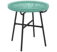 Table basse de jardin - Outsunny - ronde résine aspect rotin plateau verre trempé - métal - Ø 50x50cm - vert
