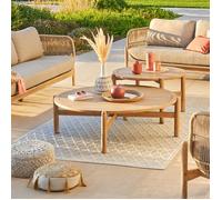 Hespéride - Table Basse de Jardin Ronde Deona Beige - 120 x 38 cm - Acacia - Mobilier d'Extérieur pour Terrasse Balcon Patio